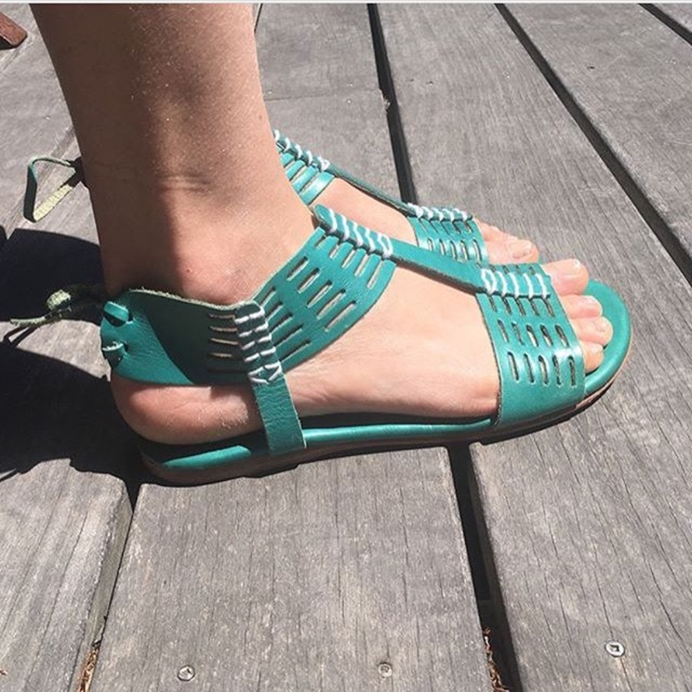 Vintage genuine leather turquoise sandals shoes